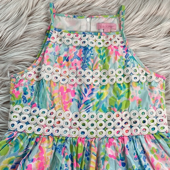 Lilly Pulitzer Elize Fit And Flare Dress Wave Floral Girls Size 12 - Picture 6 of 8